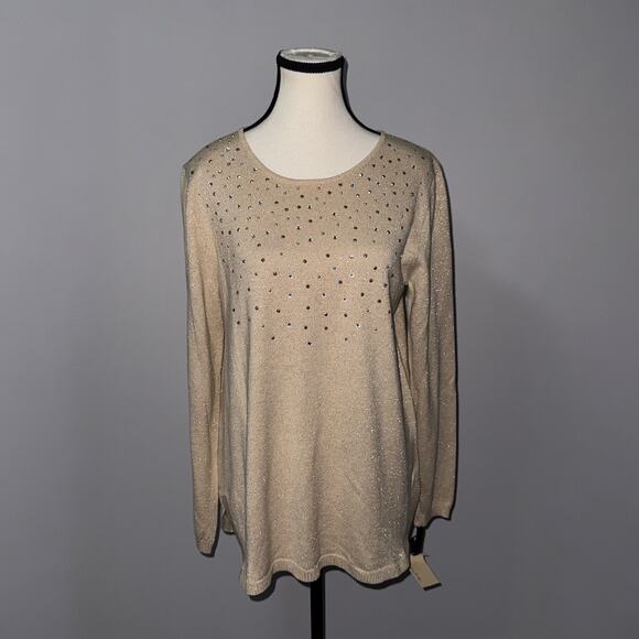 Emaline beige with jewels blouse women’s size medium NWT - Picture 1 of 5